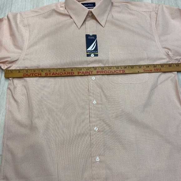 Nautica Wrinkle Free Orange & White Patterned Button Up Mens 15 1/2 - 34/35 - Picture 8 of 11